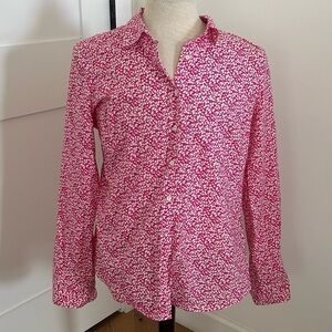 J. Crew pink and white liberty blouse.